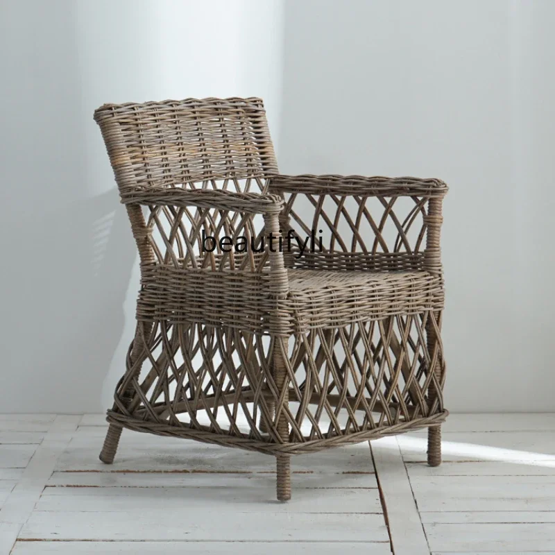 Rattan Chair Natural Real Rattan Garden Chair Courtyard Armchair French Retro Rattan Balcony Armchair