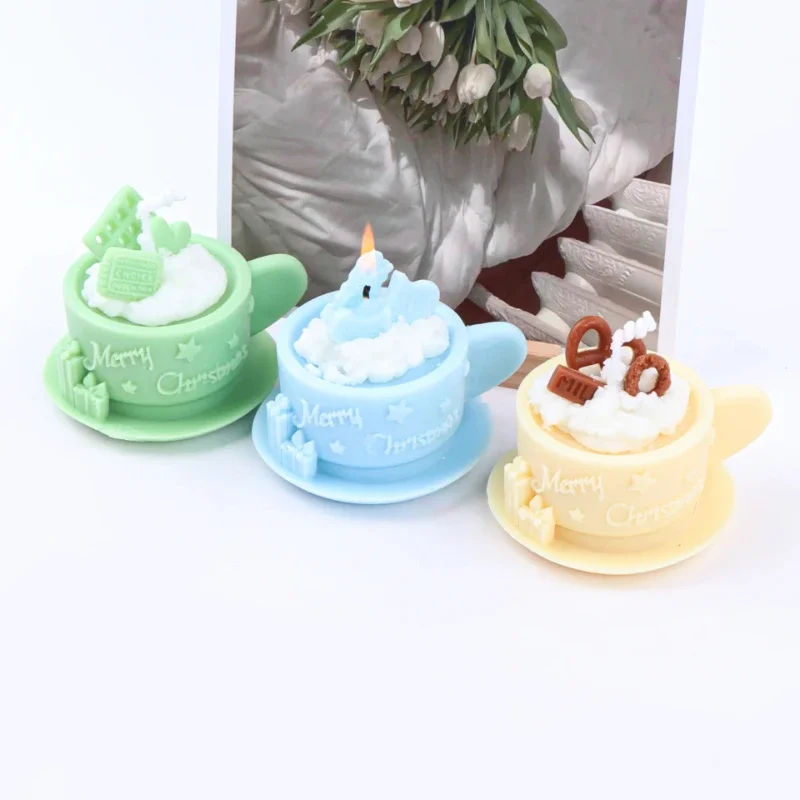

Merry Christmas Coffee Mug Silicone Candle Mold Creative Cake Cup Aromatherapy Soap Gypsum Fondant Baking Mould Home Decor Gifts