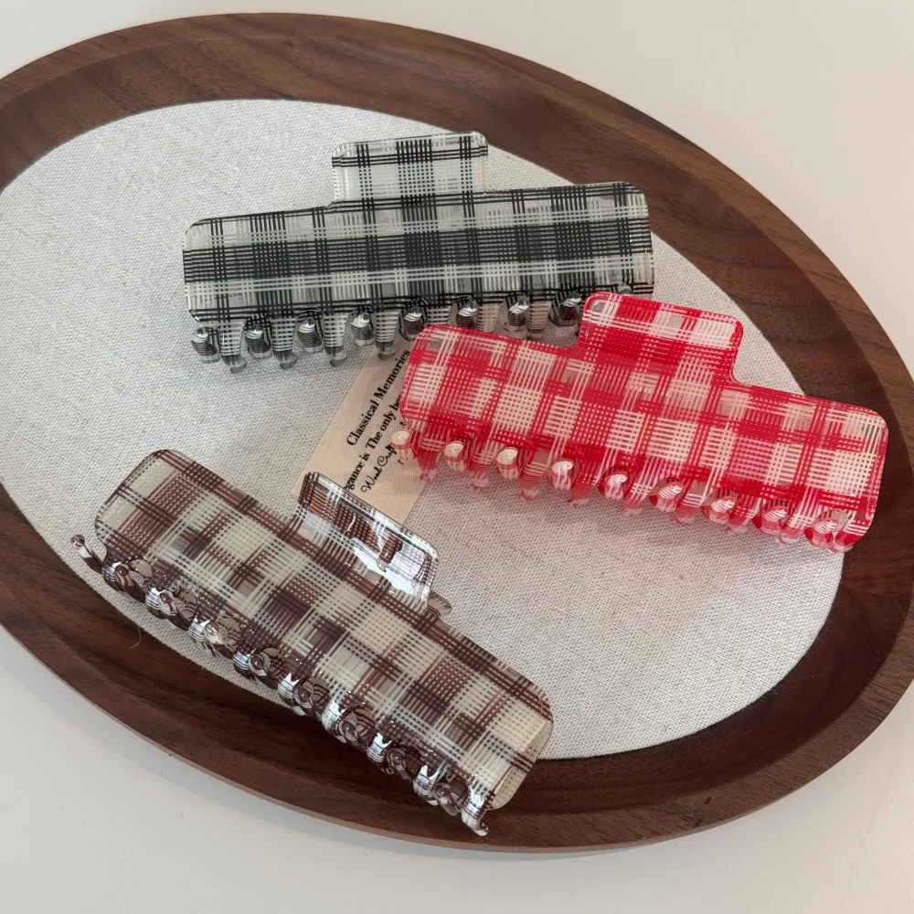 

DS NEW Autumn Winter Plaid Rectangle Hair Claw Acetate Claw Clips Korean Style Hair Clips INS Hair Accessories for Women Girls