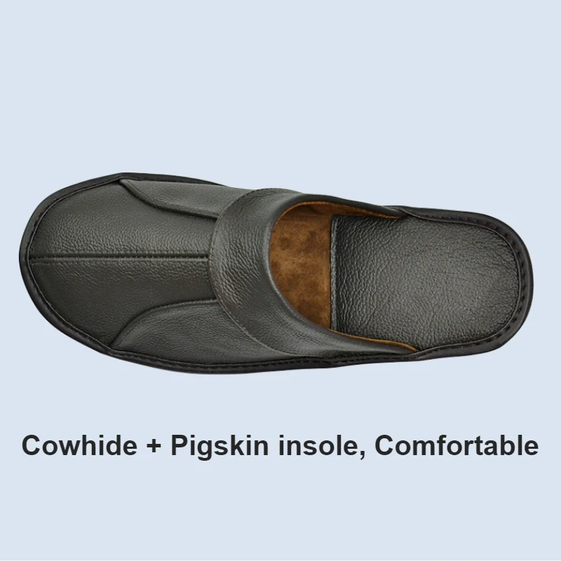 Genuine Cow Leather Slippers Homes in indoor slipper Spring Autumn summer men women elderly non-slip casual single Slides shoes