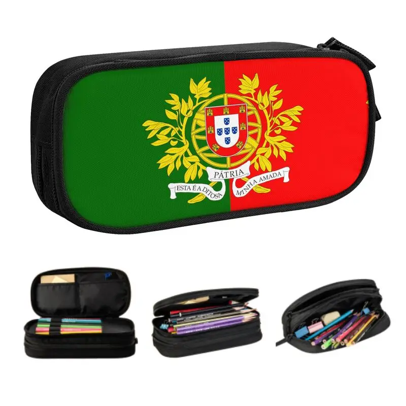 Custom Coat Of Arms Of Portugal Flag Cute Pencil Case Boys Gilrs Large Capacity Pencil Pouch School Accessories