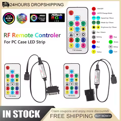 5V Wireless Controller Battery Powered 2.4G RGB LED Strip Remote Controller 17 Keys Accessories 3 Pin To SATA 4Pin for PC Case