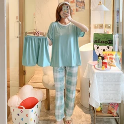 3 Sets Of New Summer Women's Pajamas Set Of Short-Sleeved Long Pants Casual Girls Homewear Sets Teenage Homewear