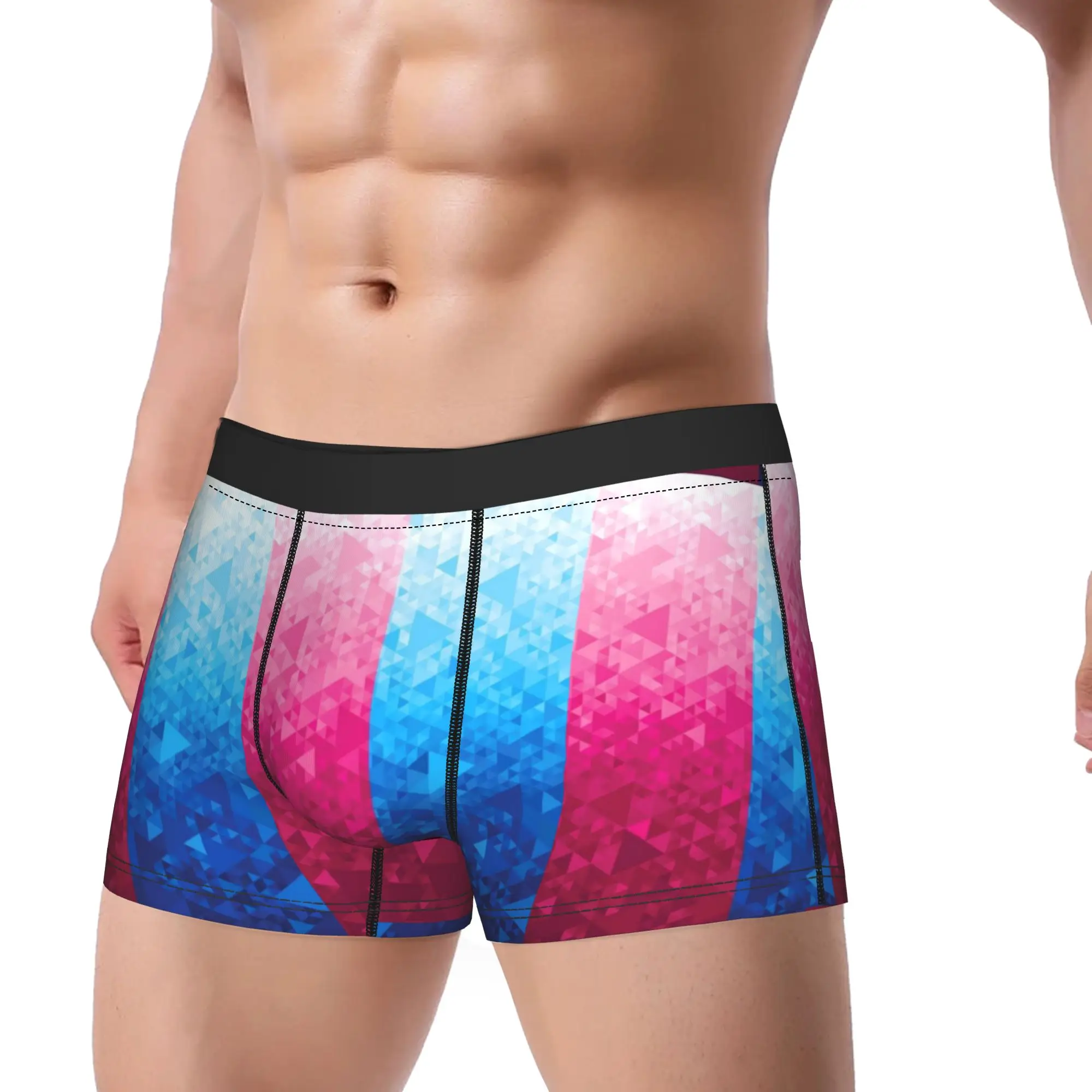 Pink Blue Split Contrast Triangle Geometric Background Underwear  Pattern Trunk Hot Sale Males Underpants Soft Shorts Briefs