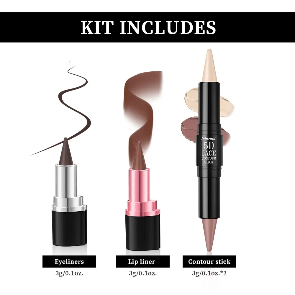 lakerain 5D perfecte make-upset met eyeliner, lipliner, contourstick, langdurige waterdichte multifunctionele gezichtsmake-up