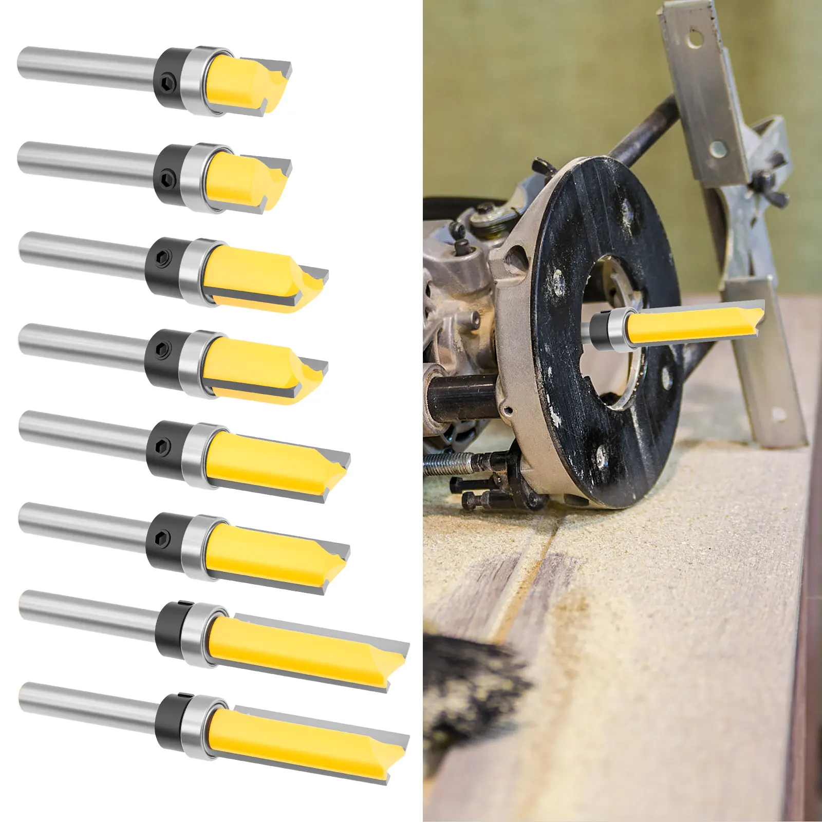 

4/8 шт. набор фрез с узором заподлицо, фрезы с твердосплавными подшипниками, прецизионные фрезы, деревообрабатывающий резак, инструмент для фрезы по дереву