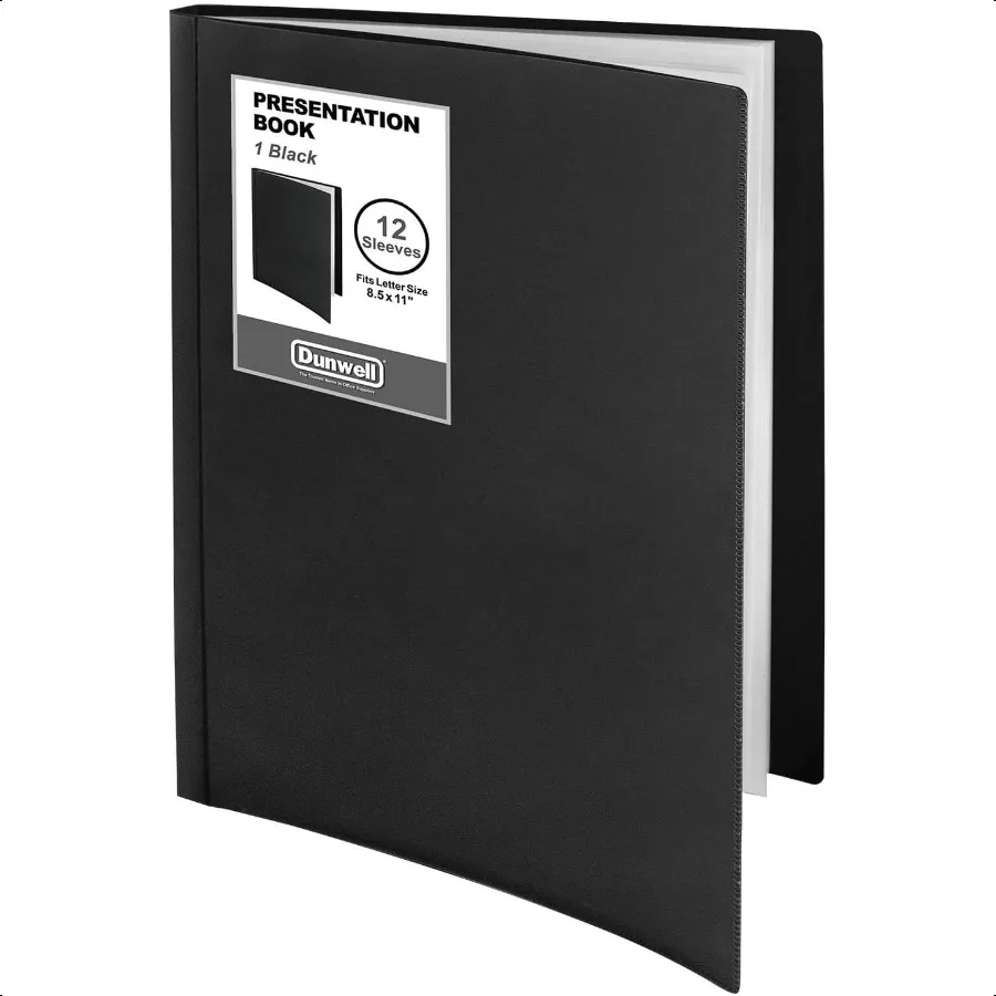 Carpeta con fundas de plástico, libro de presentación negro de 12 bolsillos, carpeta de portafolio de 8,5 x 11 con protectores de hojas transparentes, pantallas 24P