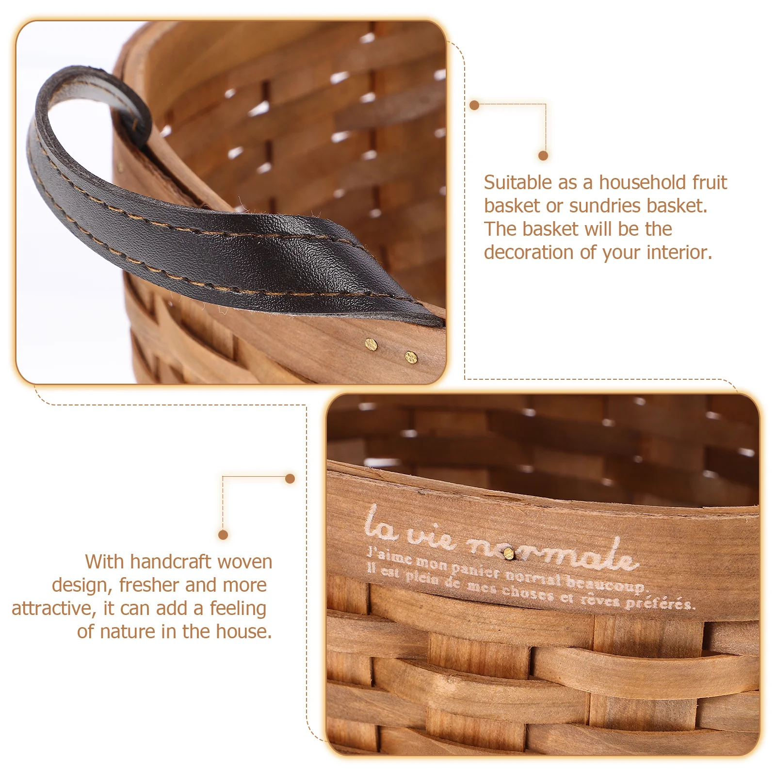 

Wooden Woven Storage Basket for Bread Fruit Snacks Household Organizer Natural Rustic Style Kitchen Countertop Space Saving