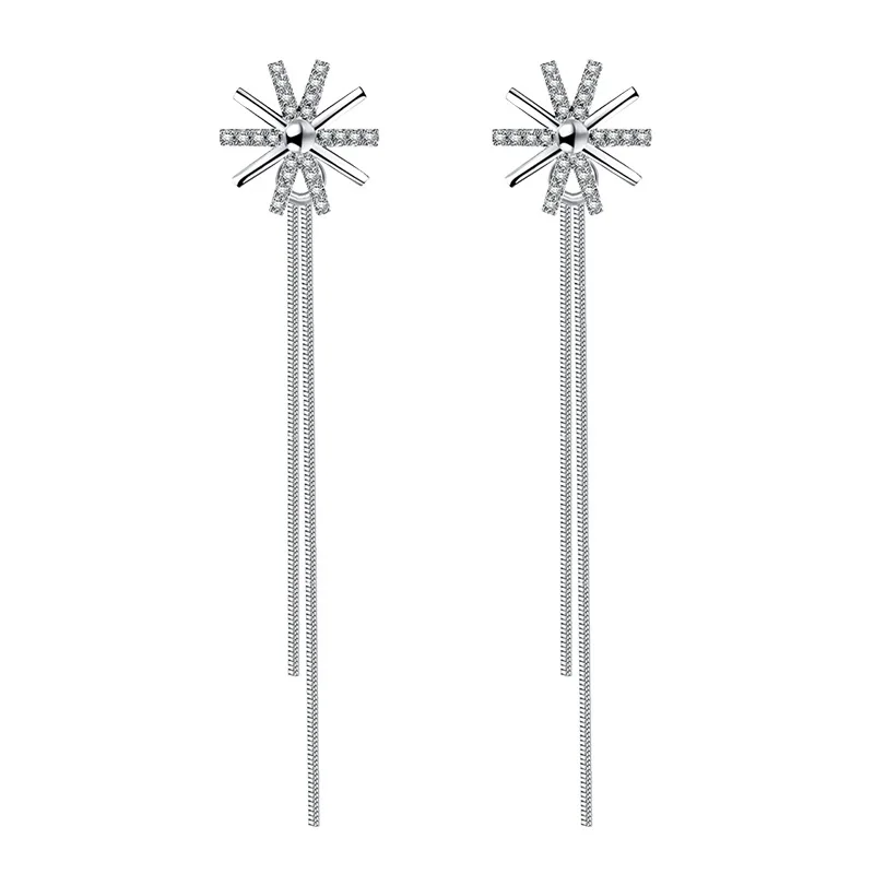 925 Sterling Silver Fashion Light Luxury Sunflower Zircon Fringed Earrings Birthday Party Anniversary Gift Daily Wear
