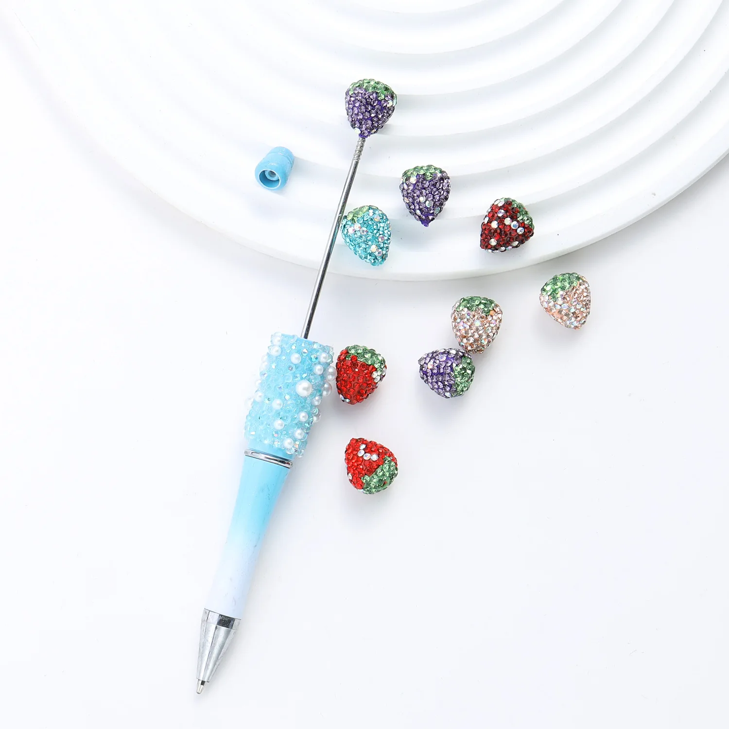 

5pcs jewelry accessories straight hole strawberry loose beads bead accessories dense diamond strawberry clay ball dot drill pen
