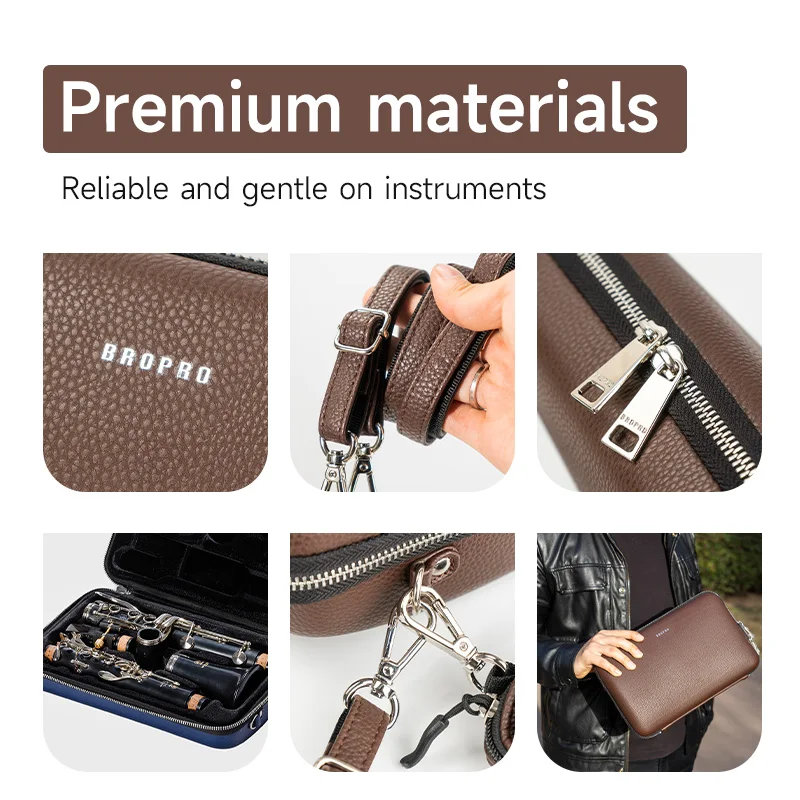حقيبة كتف جلدية من Bropro B-Flat Clarinet حقيبة ظهر محمولة لتخزين الآلات الموسيقية
