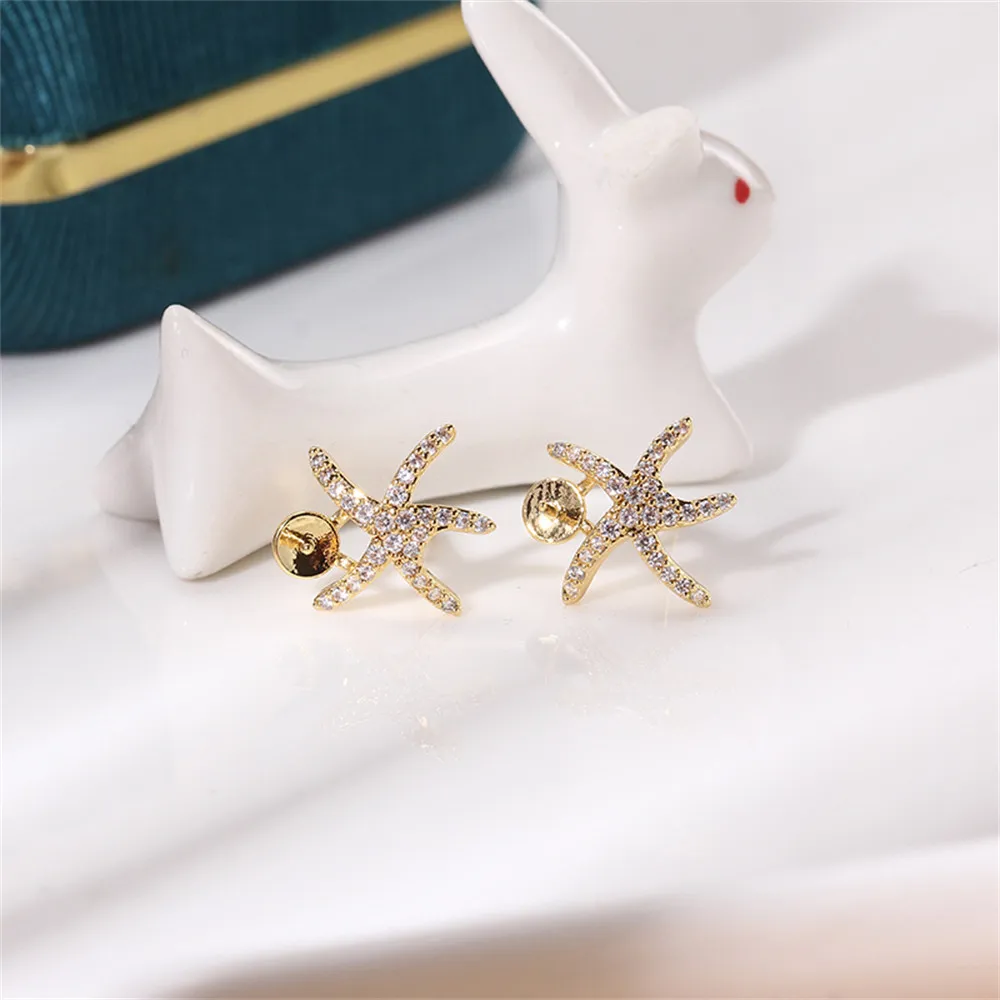 

Domestically Produced 14k Gold Plated Ocean Starfish Pearl Zircon S925 Silver Needle Earrings and DIY Accessories for Women