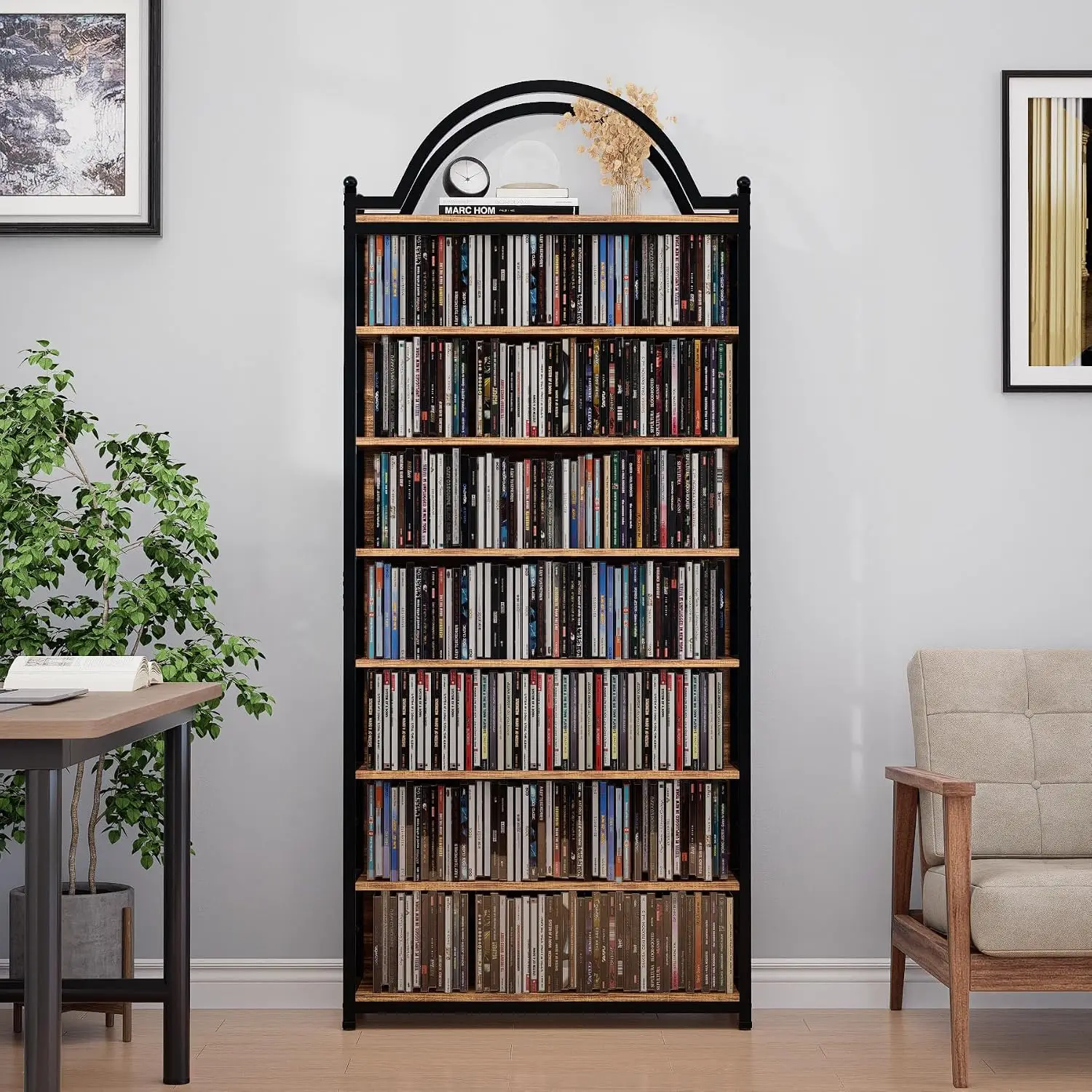 CD Storage Rack Holds 400+ CDs, 8-Tier CD DVD Storage Tower Organizer, Large Media Storage Shelf with Adjustable Feet for Living