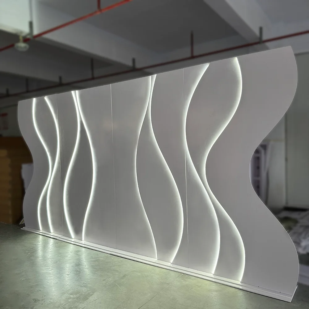 

Hot Sell Available White Acrylic Light Wedding Stage Wave Backdrop Decoration Led Backdrop