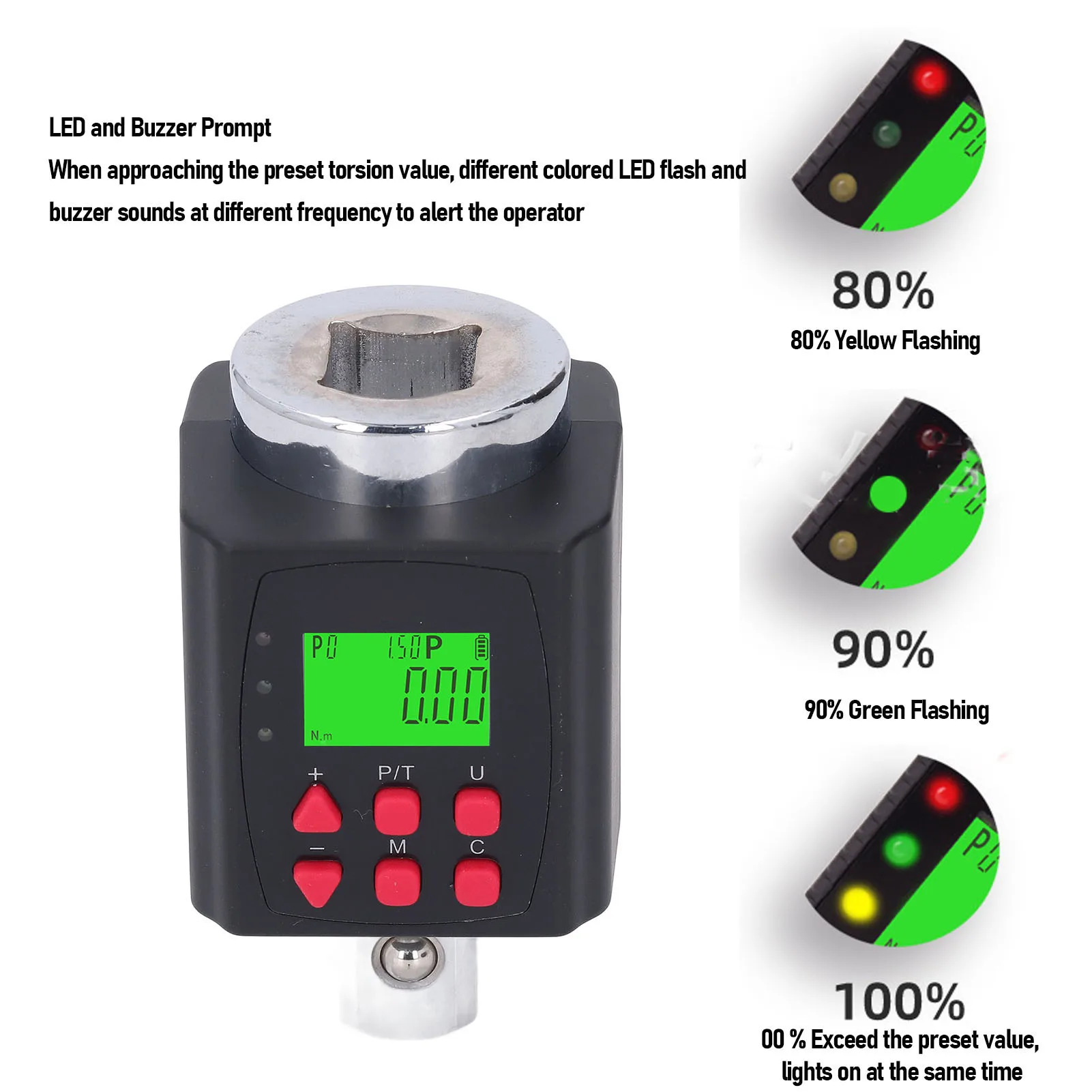 

Digital Torsion Meter 3/4 Inch Electronic Torsion Wrench Adapter 10-1000 N.m 5 Units 10 Sets Preset Audible Visual Prompt