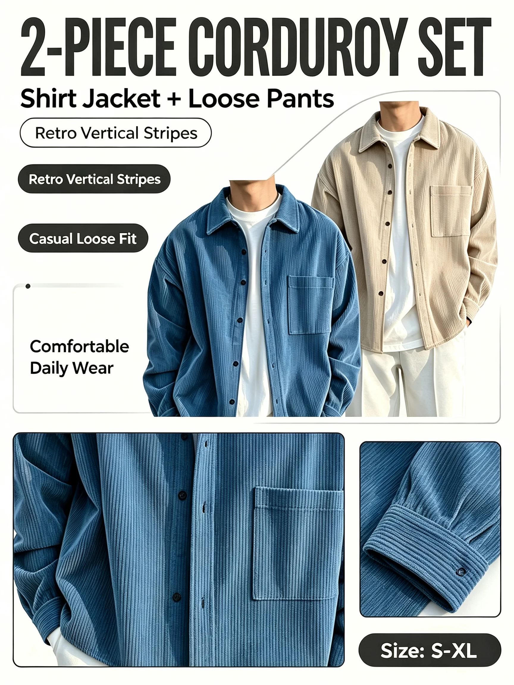 2 Pack Value Set: Package includes 2 pieces of corduroy shirt jackets, great for replacement and daily matching.