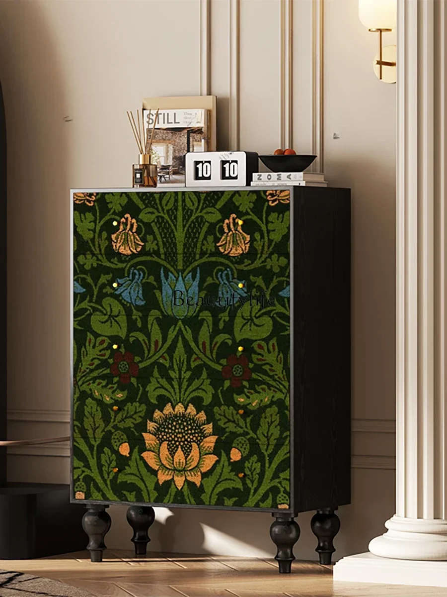 X4 Vintage French art pattern porch decorative solid wood cabinet bedroom bedside storage cabinet