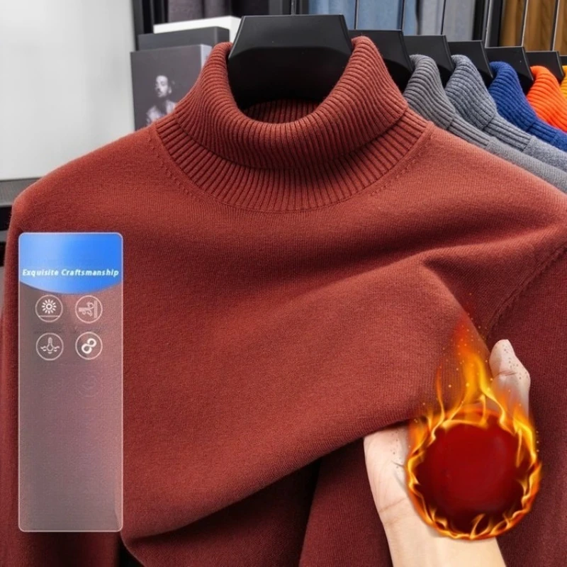 

Мужской свитер из плотной вязки с высоким воротником - винно-красный (разноцветный) S-XL | Зимняя теплая флисовая подкладка | Унисекс Повседневная мода ​