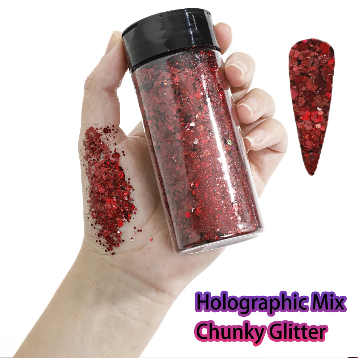 1 Flasche holografischer klobiger Glitzer, 80 g, Bastel-Glitzerpulver, gemischte, klobige, feine, schillernde Nagel-Pailletten für Nägel, Festival-Dekoration – Detail 6