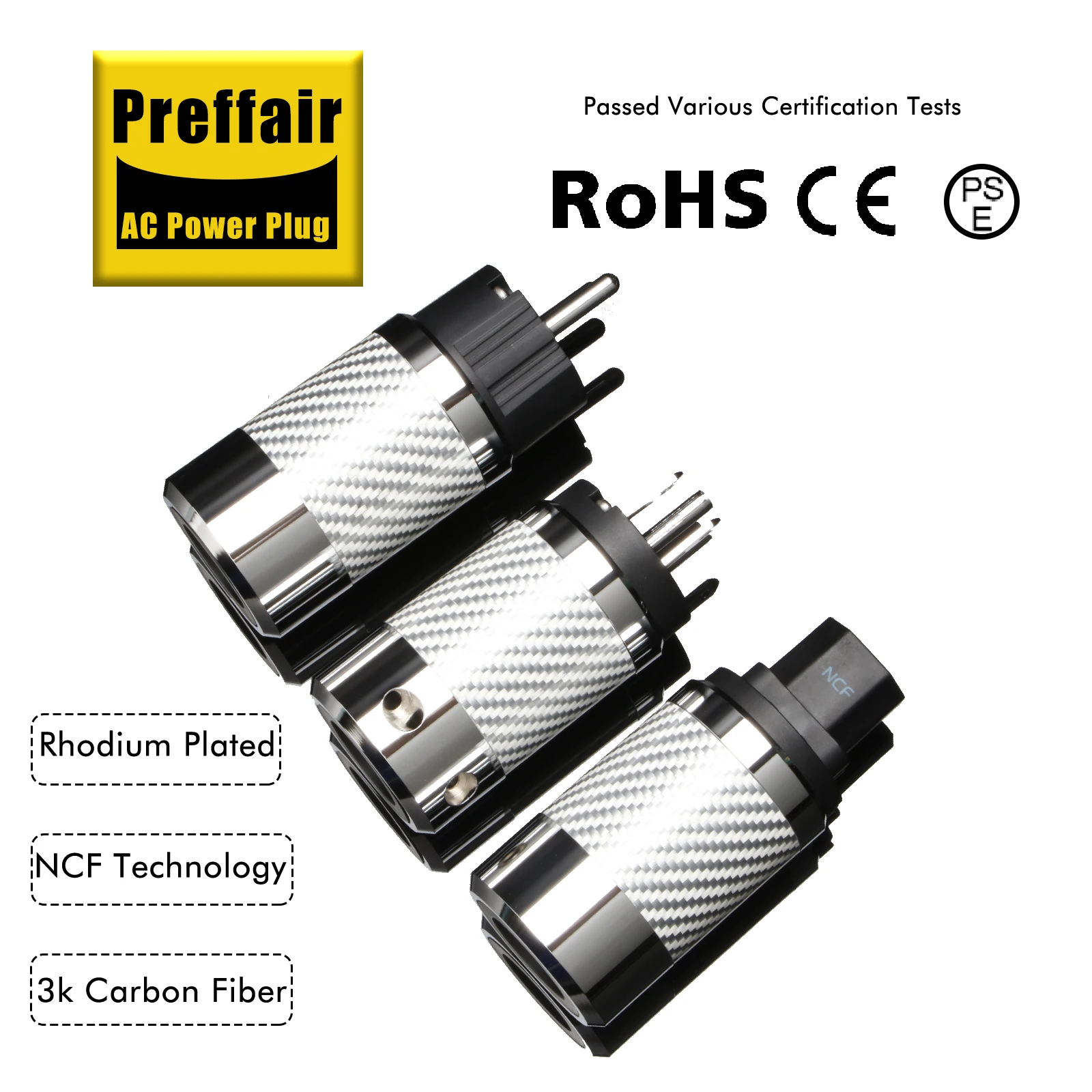Preffair HiFi Carbon Fiber Rhodium Plated US/EU Male/Female Power Plug IEC Connector AC Plug Connector for DIY Power Cable