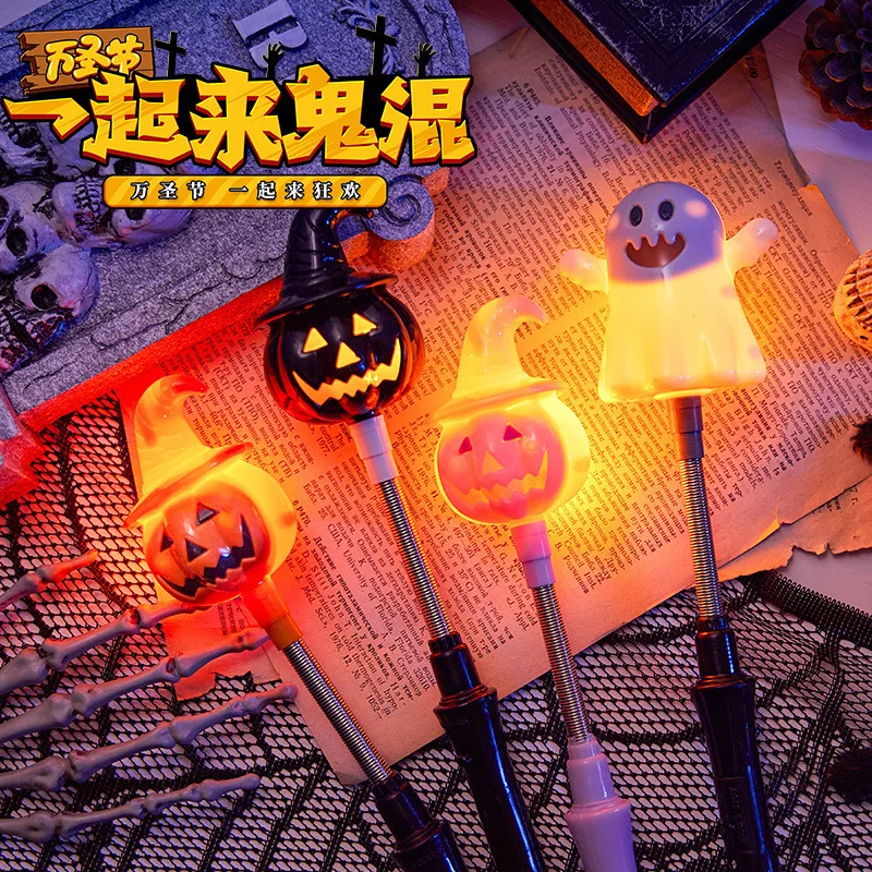 Kawai Halloween Glowing Pumpkin Ghost Handheld Stick Light Festival Bar Party Atmosphere Decoration Prop Night Light Ornament