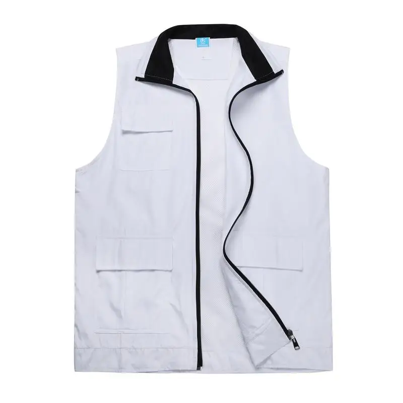 

customized LOGO new casual summer Joker young men's solid composite multi-pocket sleeveless lapel zipper women vest top