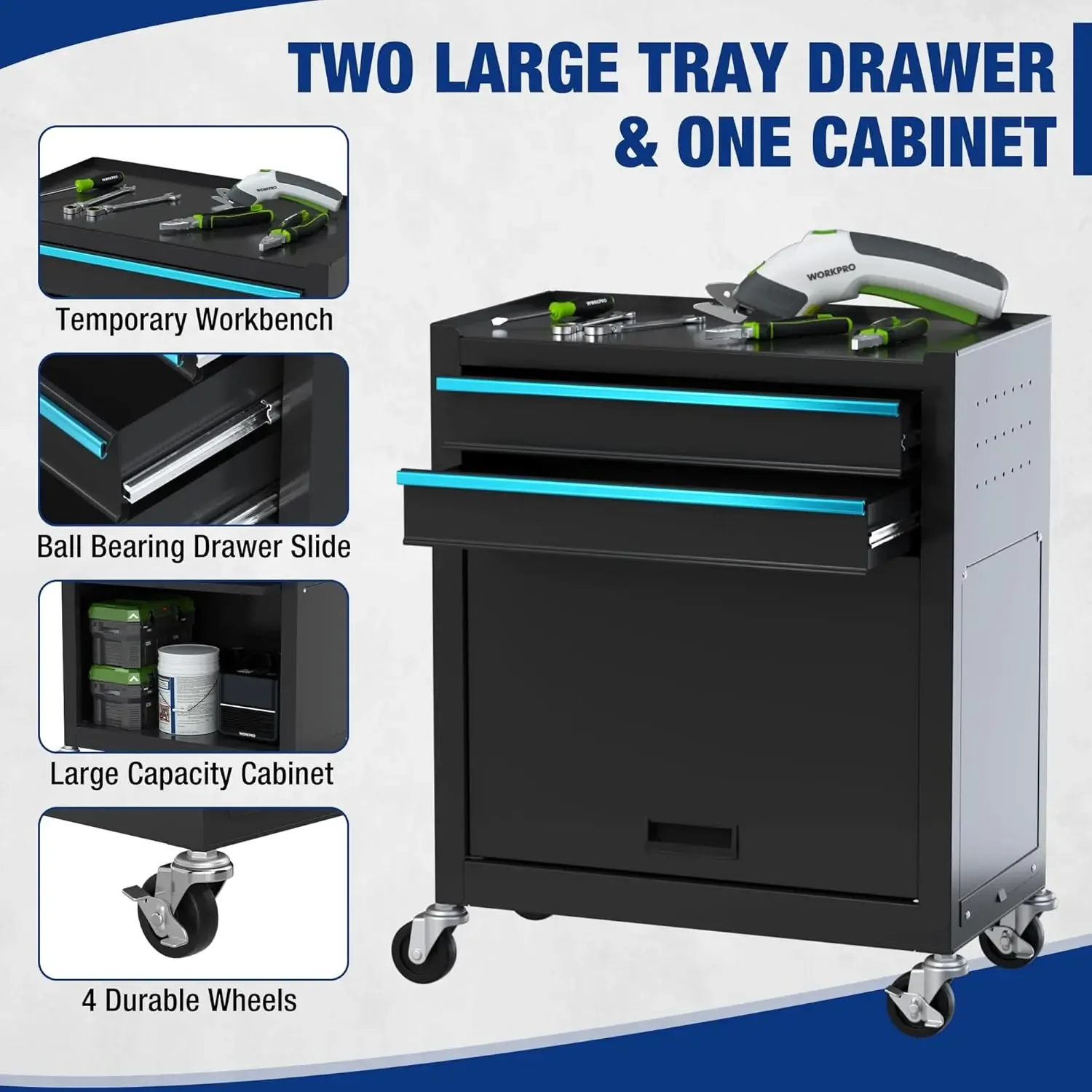 24.5 Inch 5-Drawer Rolling Tool Chest with Wheels, 2 in 1 Detachable Tool Chests & Box, Portable Steel Tool Cabinets wit