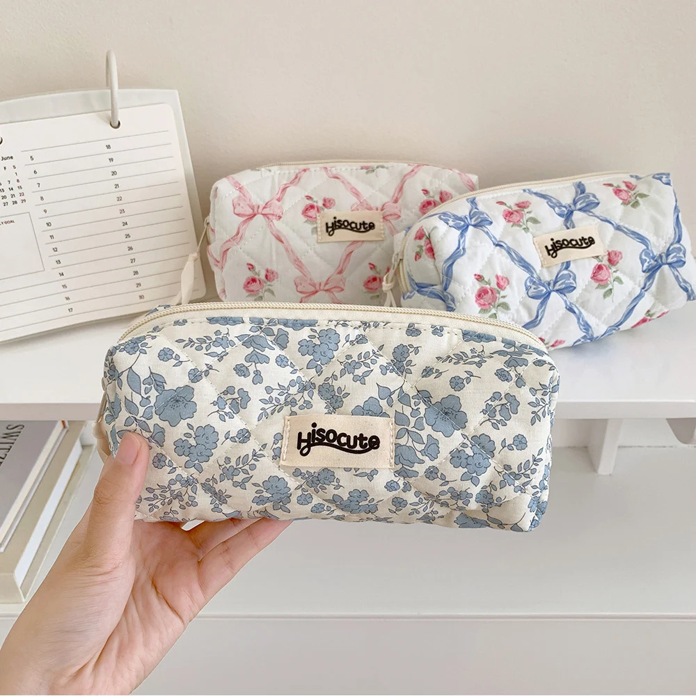 Y2k Floral Pencil Pouch Women Travel Makeup Bag Flowers Pencil Cases Cute Cosmetics Storage Bags School Supplies Stationery Gift