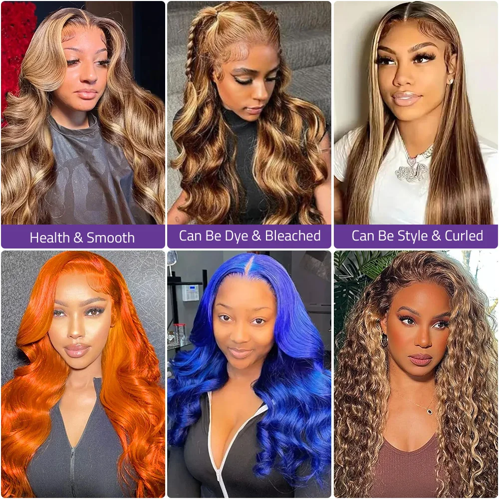 40 46 Inch Honey Blonde Ombre Body Wave 13x6 HD Lace Front Wig Human Hair Highlight 4/27 Transparent Lace Frontal Pre Plucked Wigs - view 4