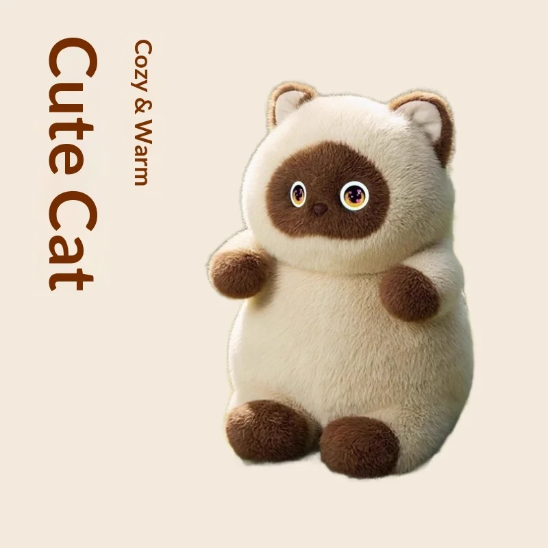 AI Intelligent Cat Companion Interactive Plushie Toy Portable Hanging Siamese Stuffed Gift with Soothing Tech Features