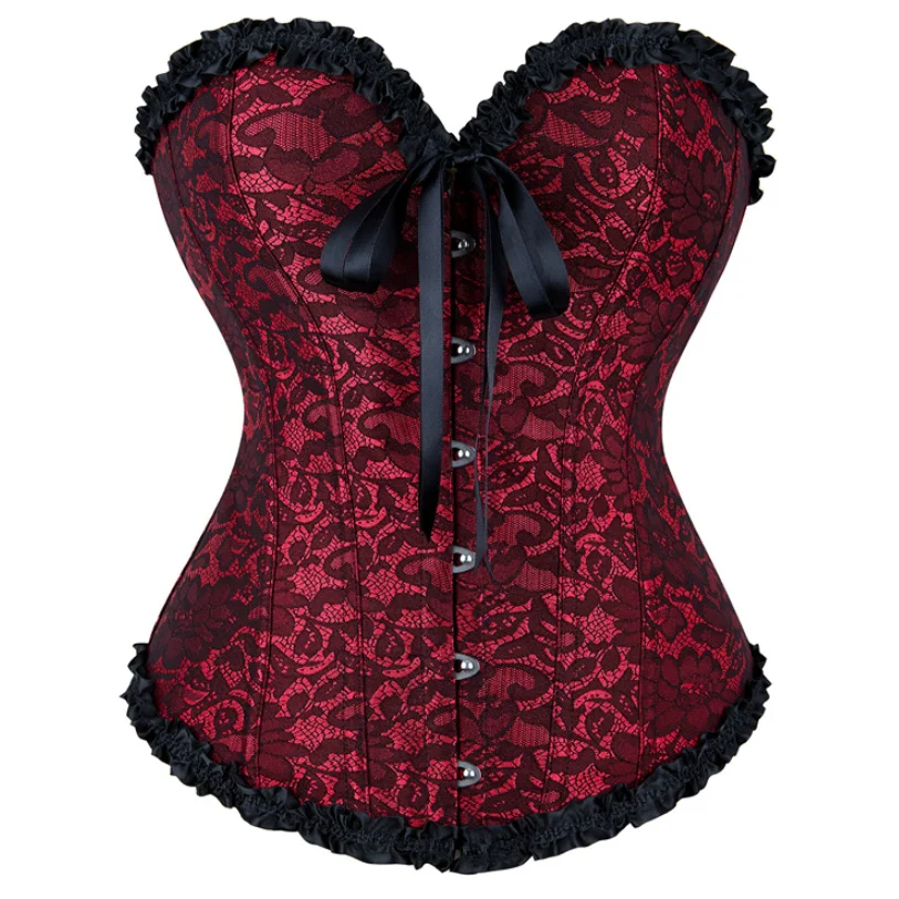 

Sexy Women Lace Up Corset Bustier Top Corset Boned Waist Trainer Body Shaping Slimming Clothing Red Underwear