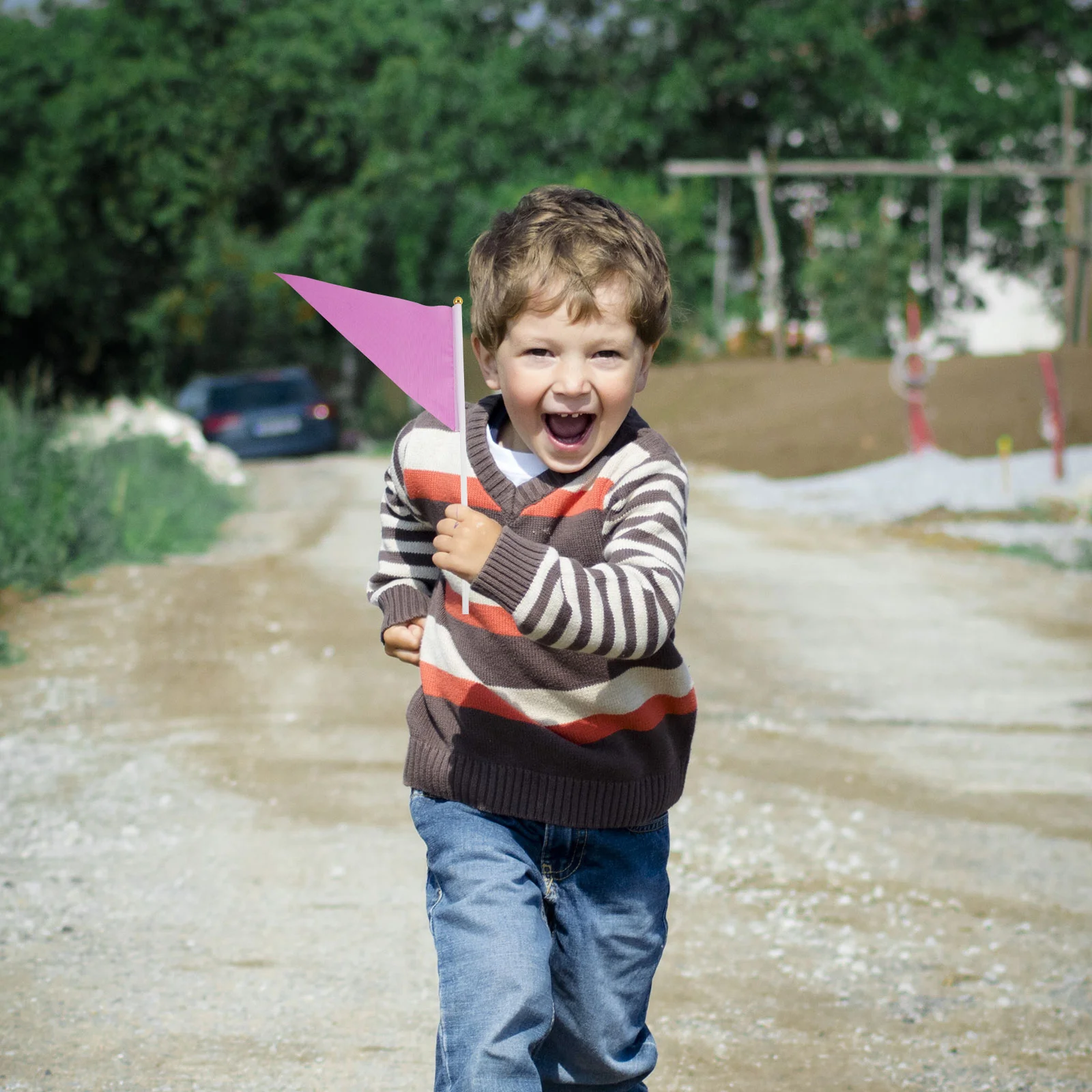 9 Pcs Kindergarten Triangular Red Flag Children's Game Props Hand (9 Colors Mixed) Garden Small Flags Banner Polyester