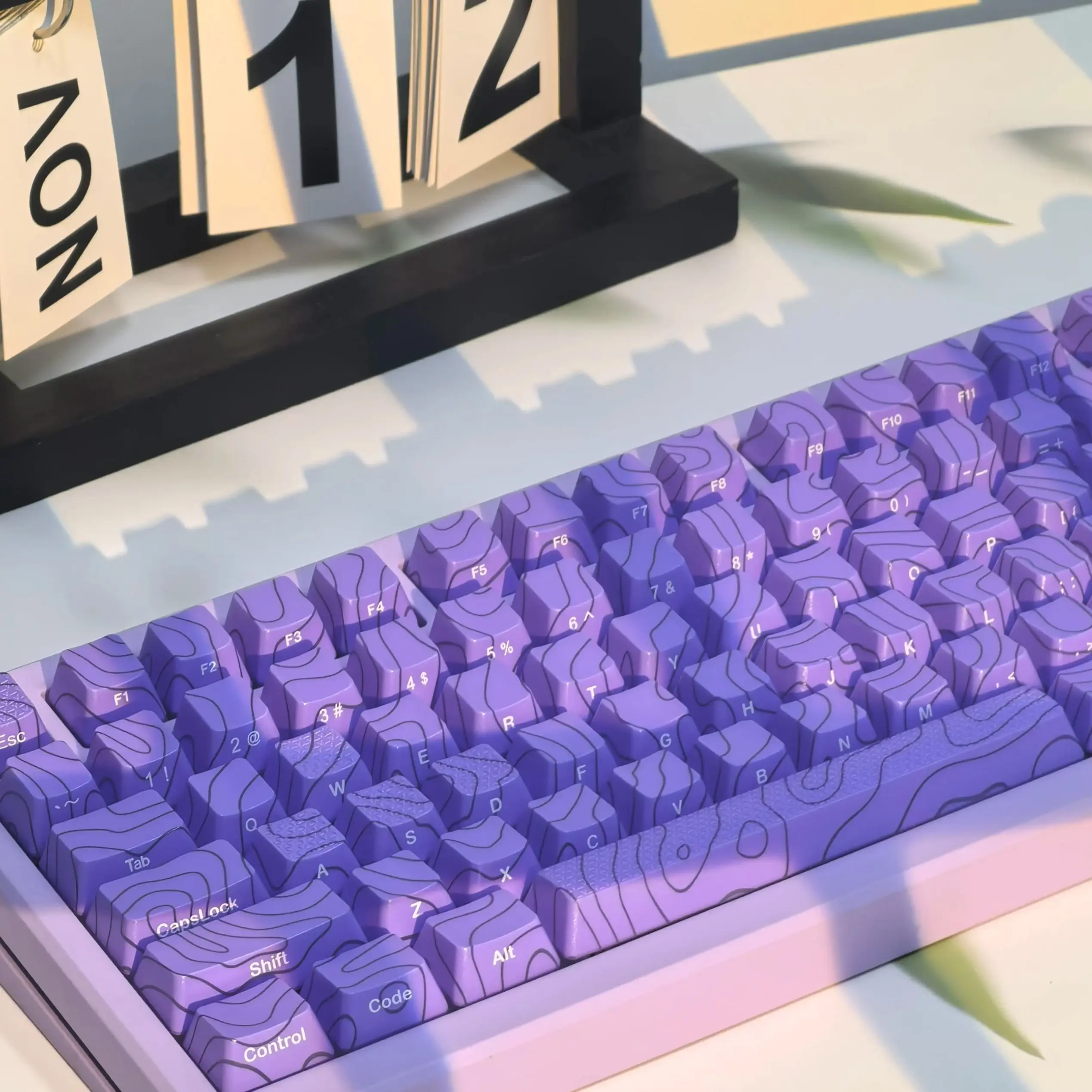 Topographic New Version Pattern Shine-Through OEM Profile IMD-Tech Keycap Set 118 keys XVX Side-engraved Translucent Keycaps