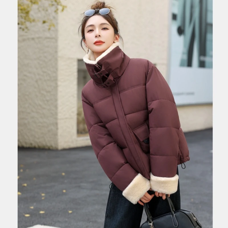 럭셔리 디자이너 의류 램스울 패치워크 칼라 퀼트 재킷 겨울 따뜻한 퍼퍼 재킷 두꺼운 코트 파카 긴 소매 탑