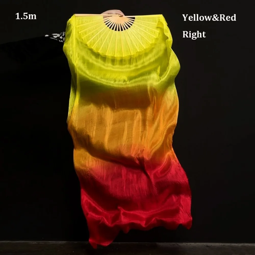 

120/150/180cm Kid Women Belly Dancing Fan Tricolor Gradient Right&Left Hands Practice Long Imitation Silk Fans
