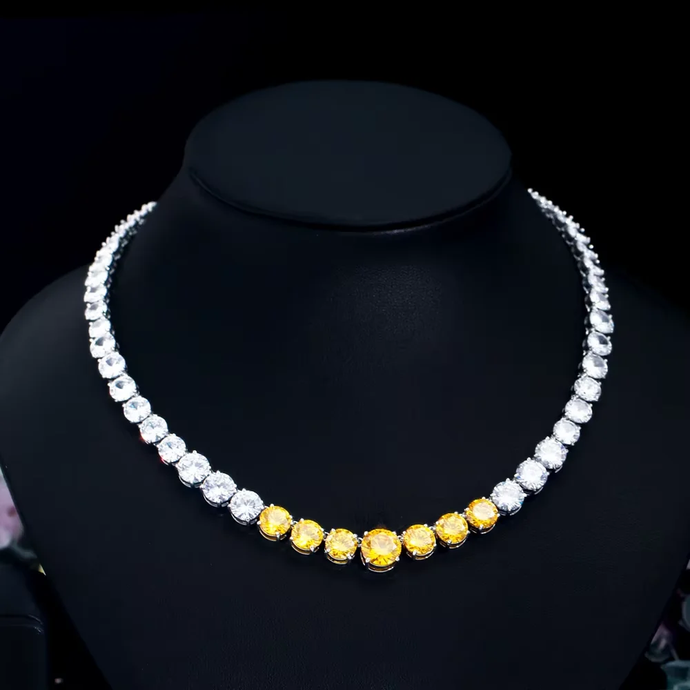 CWWZircons Rundschliff CZ Tennis-Halskette, Iced Out Einreihige Bunte Kettenhalskette für Männer und Frauen, HipHop-Schmuck Großhandel DZ0109 – Detail 10