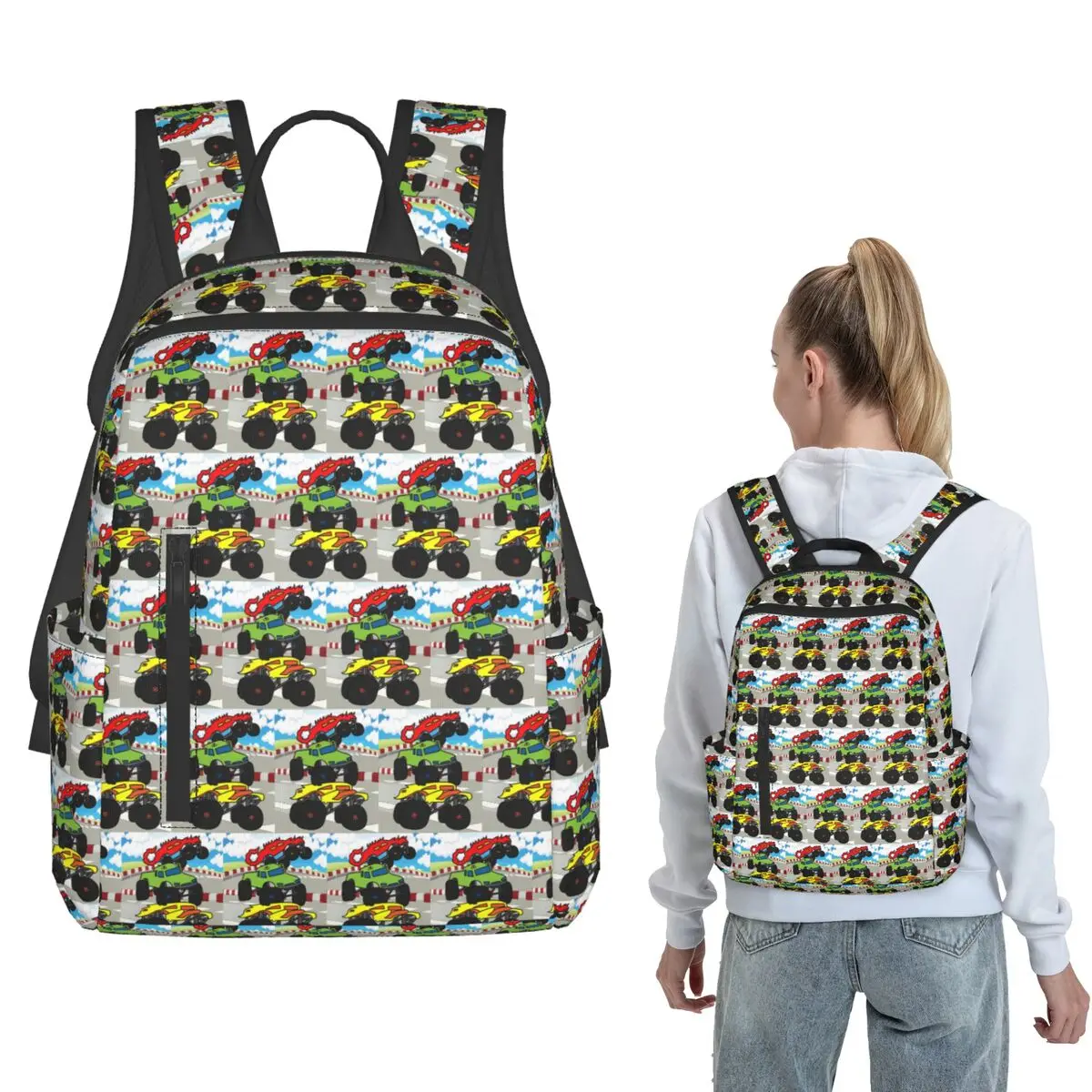 

Big Monster Trucks Fan Backpack Daypack Children BookBag School Bag Shoulder Bags for Men Women