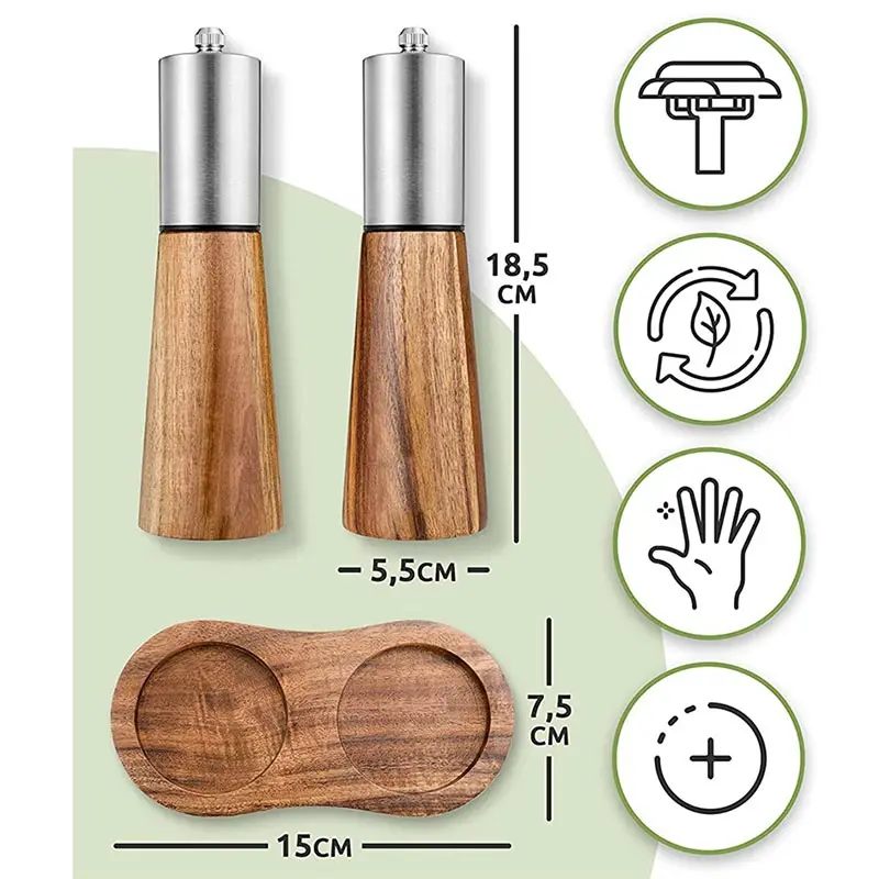 Wooden Salt and Pepper Grinders,Manual Salt Shaker Mills Set,Sea Salt Pepper Mills for Seasoning,Dining Meal Prep Cooking Tool