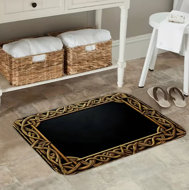 Gold Frame Welcome Door Mat Complex Boundary Indoor and Outdoor Home Decoration in Entrance Courtyard Front Door Welcome Mat