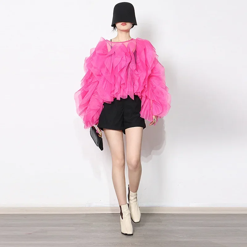 

2024 Long Sleeve Solid Color Women's Blouse Shirt Pullover Chiffon New Spring Summer Shirts Loose Streetwear Chic Casual Tops
