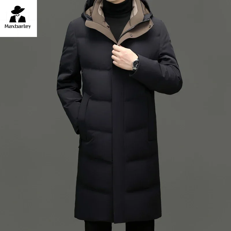 Winter Warm Down Jacket Men\'s Business Casual Long Hooded White Duck Down Warm Coat Brand Clothing Male Lightweight Down Jacket