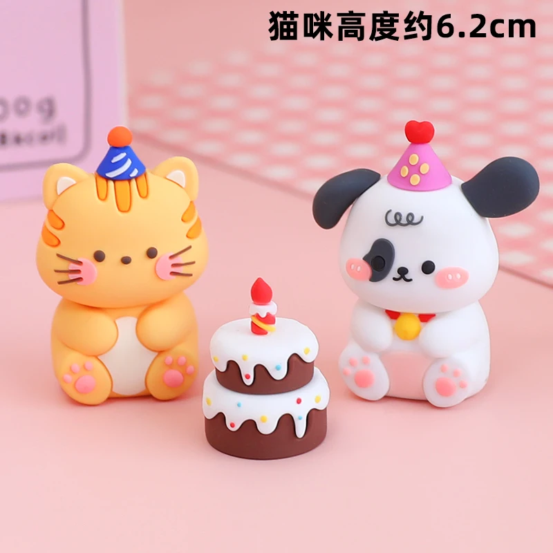 Kids Birthday Cake Topper Home Ornament Cartoon Cake Decoration Happy Birthday Party Kitten Puppy Bear Bunny Soft Rubber Doll