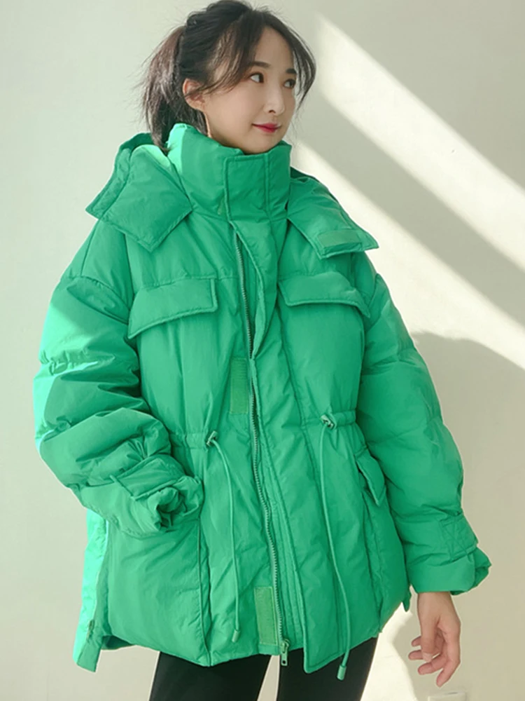 Imagem -03 - Fitaylor Inverno com Capuz de Luz Pena Curta Jaqueta Feminina 90 Pato Branco para Baixo Quente Grosso Cabolsa Irregular Cintura Alta Fofo Outwear