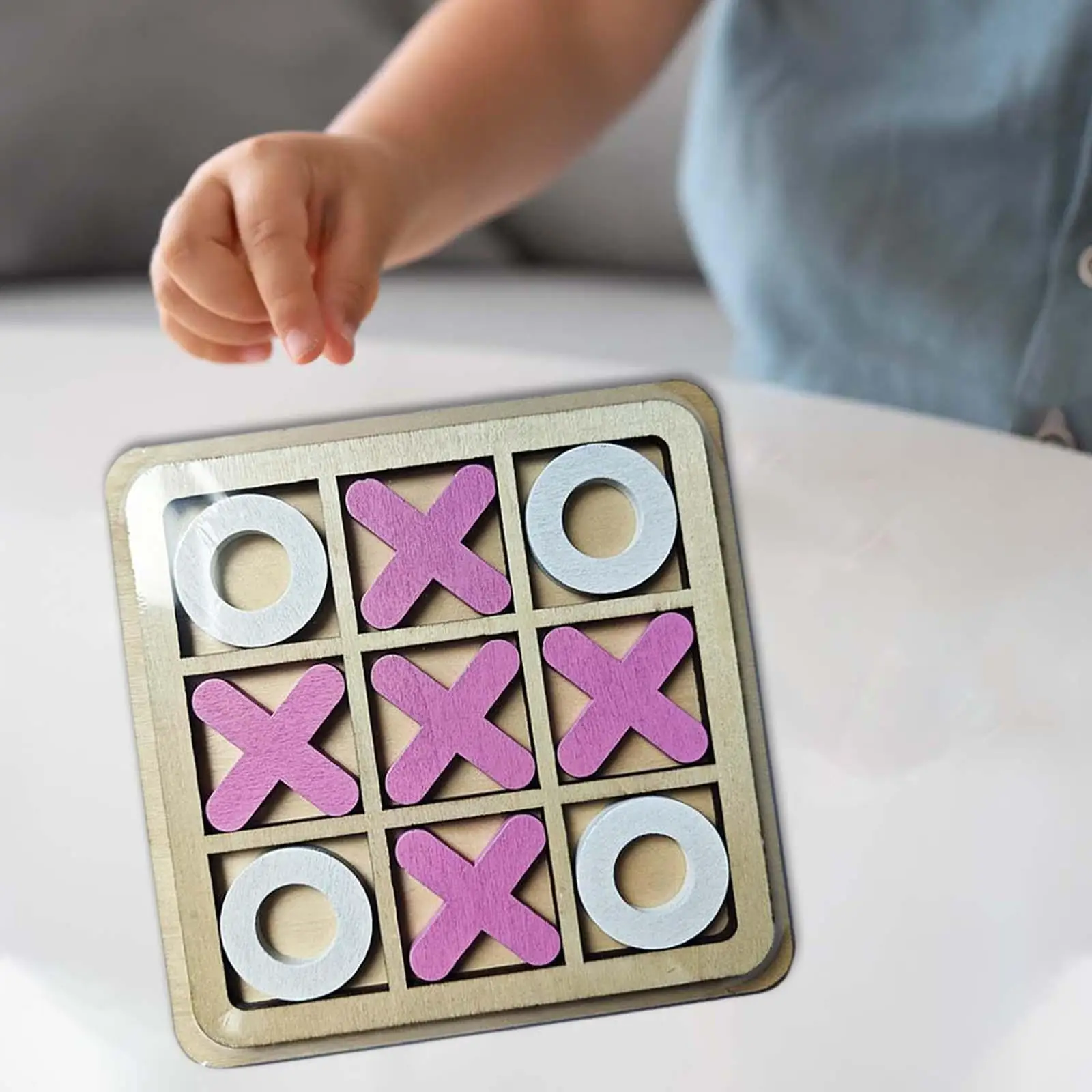 Wooden Tic TAC Toe Game Xoxo Chess Board Game Handmade Family Children Puzzle Game Classic 14x14cm Brain Teaser for Kids