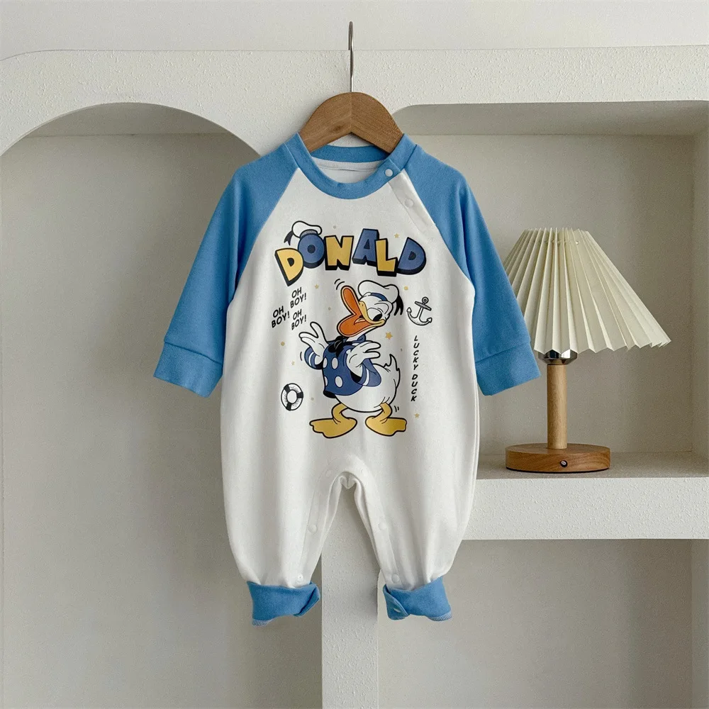 Disney Cute Cartoon Donald Duck Daisy 0-2 Year Old Boys and Girls Baby Cotton Long Sleeve Soft Jumpsuit Spring Baby Clothes