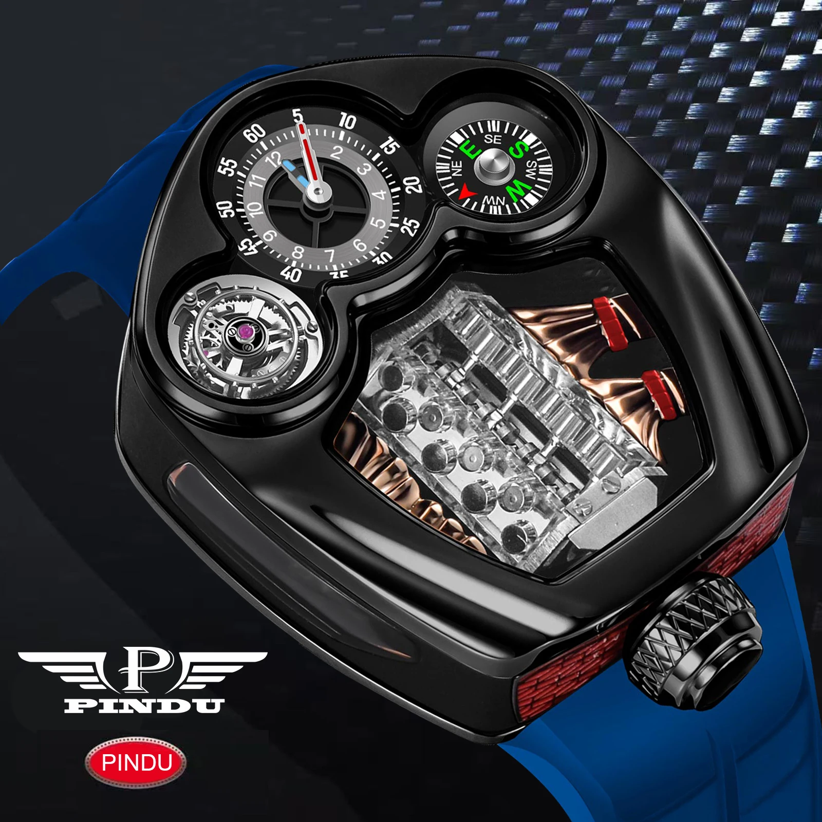 

PINDU Design 2025 NEW Engine Series Quartz Watch Men Stainless steel Compass 50M Waterproof Swiss quartz 762 movement watch TOP