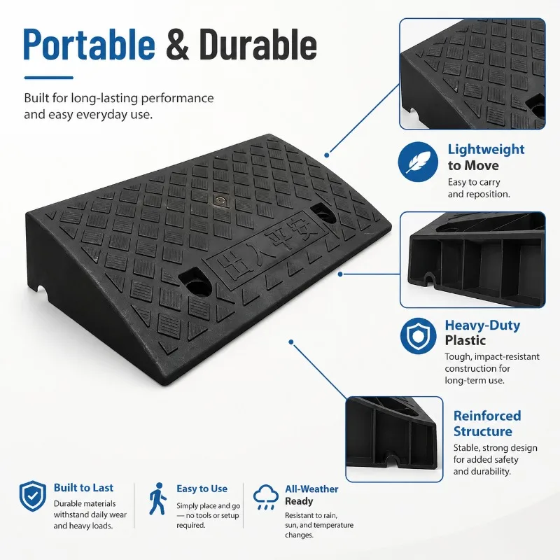 3 cm Portable Non-Slip Rubber Curb Ramp for Wheelchairs and Scooters