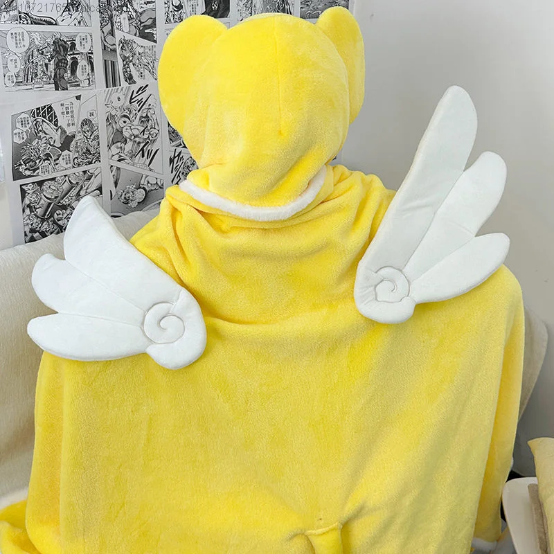 Magic Mori Girl Style Hooded Plush Air Conditioner Blanket Y2k Plush Hooded Capes with Wings Trend Anime Napping Blanket Cloak