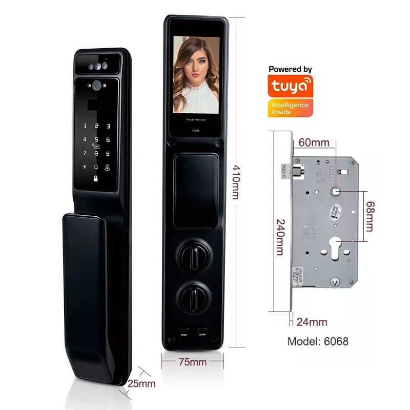 ANG Keyless Electronic Door Locks Automatic Security Screen Tuya 3D Face Recognition Smart Door Lock With Camera