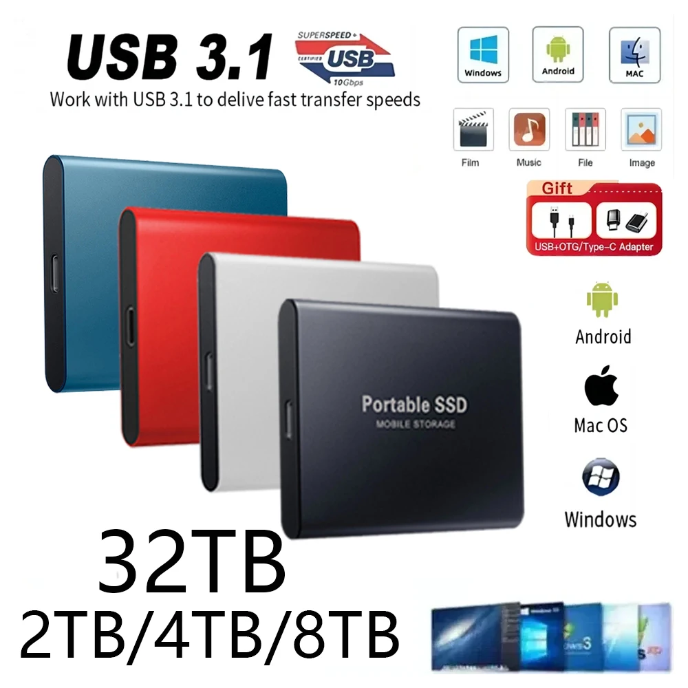 2TB External Hard Drive Pendrive USB 3.1 Notebook Mobile Solid State SSD Nmve M2 Mini Hard Disk Portable SSD Sata 1TB For Laptop